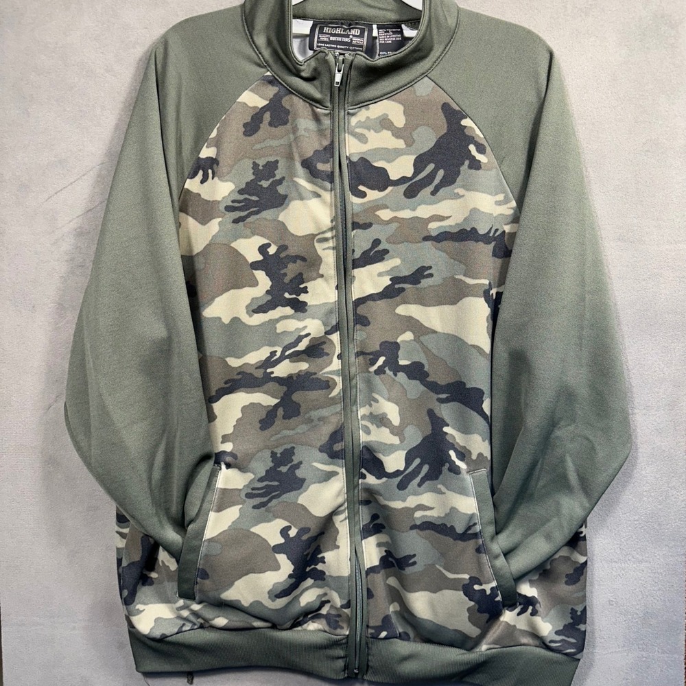 Highland Outfitters‎ Track Jacket Mens L Olive Green Camo Full Zip Excellent